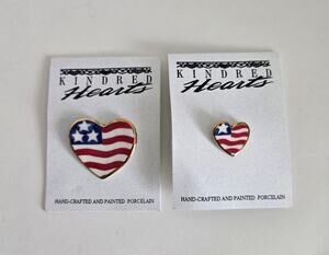 Kindred Hearts Patriotic American Flag Porcelain Pin Brooch Set 2001